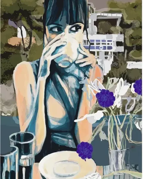 Coffee à la villa E-1027 - Peinture de Caroline Moisan