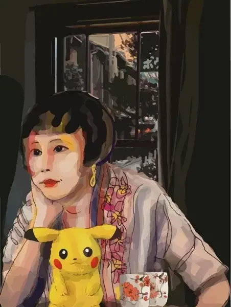 Pikachu à Tokyo - Peinture de Caroline Moisan