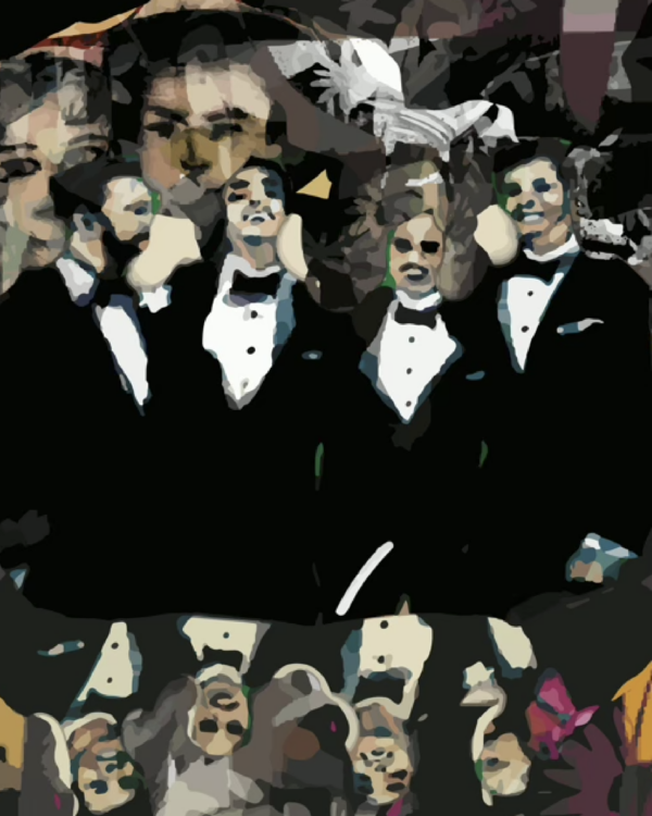 Peinture en tirage limité, hommes en smoking et reflets - Caroline Moisan