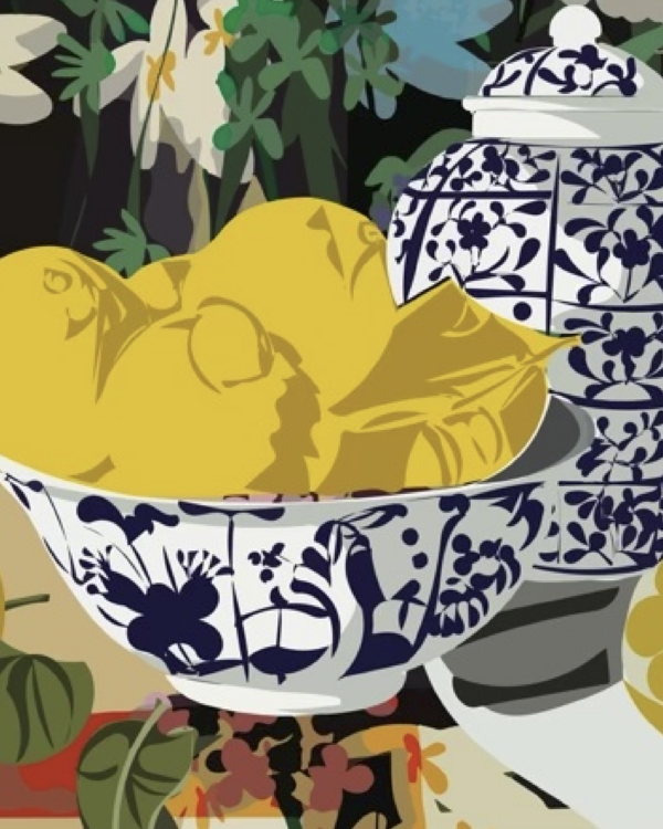 Peinture numérique en tirage limité, nature morte citrons et porcelaine - Caroline Moisan